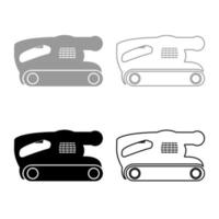 Belt sanding machine for grain finishing held polishing power tool icon outline set grey black color vector