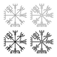 vegvisir brújula rúnica galdrastav navegación brújula símbolo conjunto de iconos gris negro color ilustración contorno estilo plano simple imagen vector