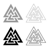 Valknut symbol icon set black grey color vector illustration flat style image