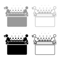 Hot whirlpool with woman and man Spa Bathtub with foam bubbles Bath Relax bathroom Bath spa icon set black grey color vector illustration flat style image