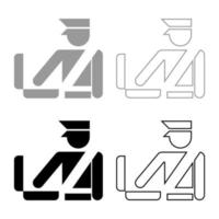 Border control concept Customs officer check baggage Detailed luggage control Baggage control sign icon set black grey color vector illustration flat style image