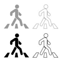 Pedestrian on zebra crossing icon set grey black color vector