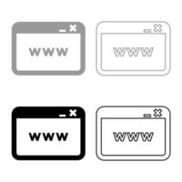 Window browser internet or web page icon set grey black color vector