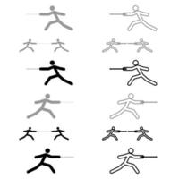 Fencer stick icon set grey black color vector