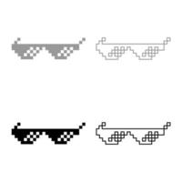 Sun glasses pixel icon set grey black color vector