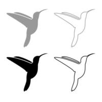 Hummingbird icon outline set grey black color vector