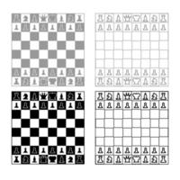 Chessboard and chess pieces line figures icon outline set grey black color vector