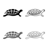 Turtle tortoise icon set grey black color illustration outline flat style simple image vector