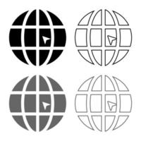 World with arrow world click concept website icon set grey black color illustration outline flat style simple image vector