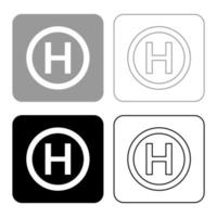 Helicopter landing pad Helicopter place icon set black grey color vector illustration flat style image