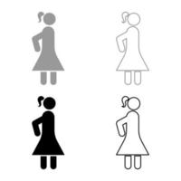 Woman stick icon set black grey color vector illustration flat style image