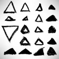 Set of hand drawn triangular black grunge shapes, frames, elements for design. Geometrical collection isolated on white background. vector