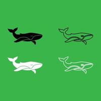 icono de ballena conjunto de colores en blanco y negro vector