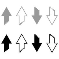 dos flechas con efecto de suma 3d para cargar y descargar conjunto de iconos de color negro gris vector