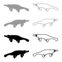 Platypus or duckbill icon set grey black color vector