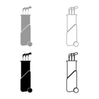 Bag for golf clubs on wheels icon set grey black color vector