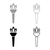 Torch flambeau icon set grey black color vector