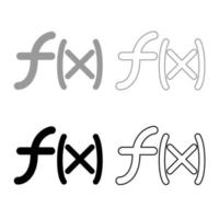 Symbol function icon outline set grey black color vector