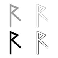 raido rune raid símbolo carretera icono conjunto gris negro color ilustración contorno plano estilo simple imagen vector