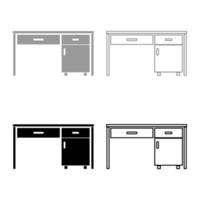 escritorio escritorio de oficina de negocios mesa escrita lugar de trabajo en el concepto de oficina conjunto de iconos color gris negro ilustración vectorial imagen de estilo plano vector