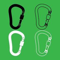 Safety hook or carabiner hook icon Black and white color set vector