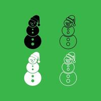 icono de muñeco de nieve conjunto de colores en blanco y negro vector