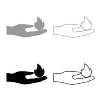 Hand in fire icon set grey black color vector