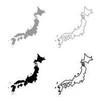 mapa de japon conjunto de iconos de color negro gris vector