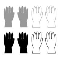 conjunto de contorno de icono de guantes de trabajo color negro gris vector