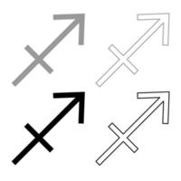 Sagittarius symbol zodiac icon outline set grey black color vector