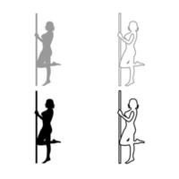 Striptease performer woman on tube icon outline set grey black color vector