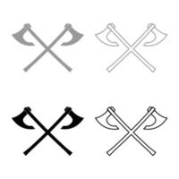 Two battle axes vikings icon set grey black color illustration outline flat style simple image vector