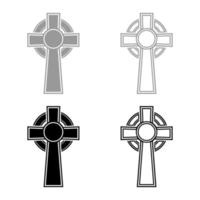 Celtic cross icon set grey black color illustration outline flat style simple image vector