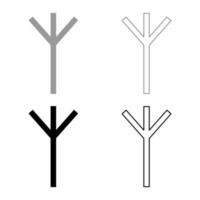 Algiz Elgiz rune elk reed defence symbol icon set grey black color illustration outline flat style simple image vector