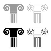 Column ancient style Antique classical column architecture element Pillar Greek roman column icon set black grey color vector illustration flat style image