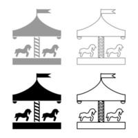 Carousel roundabout merry-go-round Vintage merry-go-round icon set black grey color vector illustration flat style image