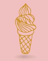 lindo cono de helado de oro aislado sobre fondo rosa. tarjeta, cartel, pegatina. vector