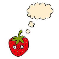 Cute cartoon doodle red strawberry character with thought bubble isolated on white background. vector