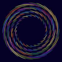 punteado, puntos, motas marco de círculo concéntrico abstracto. espiral, remolino, elemento giratorio. líneas circulares y radiales voluta, hélice. círculo segmentado con rotación. Líneas de arco radiante. coclear, vórtice vector