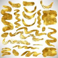 Hand Drawn gold set of grungy design elements, brash strokes. Gold foil. Text template. Golden grunge texture background isolated on white. vector