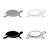 tortuga tortuga icono esquema conjunto gris negro color vector