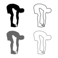 Man bends down Sportsman doing exercises Sport action male Workout silhouette side view icon set grey black color illustration outline flat style simple image vector