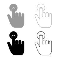 haga clic en el toque de la mano del dedo de la mano haga clic en el conjunto de iconos de la superficie de la pantalla color gris negro ilustración vectorial imagen de estilo plano vector