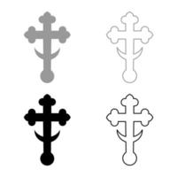 Cross trefoil shamrock on church cupola domical with half-moon Cross monogram Religious cross icon set black grey color vector illustration flat style image