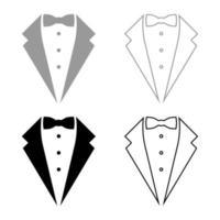 Symbol service dinner jacket bow Tuxedo concept Tux sign Butler gentleman idea Waiter suit icon set black grey color vector illustration flat style image