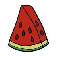 Cartoon doodle linear slice of watermelon isolated on white background. vector