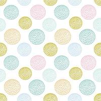 Colorful textured circle seamless pattern, blue, pink, yellow round grunge polka dot, wrapping paper. vector