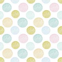 Colorful textured circle seamless pattern, blue, pink, yellow round grunge polka dot, wrapping paper. vector