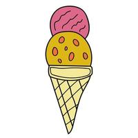 dibujos animados doodle helado lineal en un cono aislado sobre fondo blanco. vector