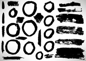 Big set of grunge brush stroke. Collection of Ink brush line, grunge lines, rings, stripes, dividers, labels, templates. Set of dirty textured shapes. Distressed brushes. vector